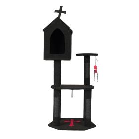 Gothic Cat Tree with Coffin Bed, 57" Cat Tower with Spacious Cat Condo, Scratching Posts, Hanging Toy