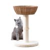 Handwoven Cat Tree Tower - Natural Material Cat Condo with Nest Basket Bed, Cotton Scratching Post