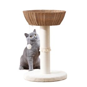 Handwoven Cat Tree Tower - Natural Material Cat Condo with Nest Basket Bed, Cotton Scratching Post