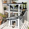 4 Tiers Outdoor Cat House Weatherproof Cat Tree Tower with Waterproof Roof and 2 Doors , Feral Cat Shelter Outside Enclosure
