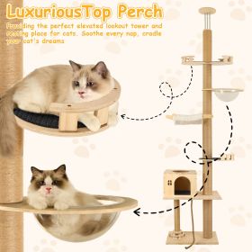 Floor to Ceiling Cat Tree, 6 Level Adjustable Height Climbing Tower with Thickened Scratching Posts