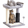Small Cat Tree Tower, Cat Scratching Post 4-in-1 with Self Groomer Brush, 20" Tall Natural Sisal Cat Scratcher