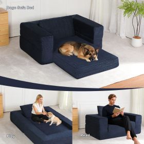 Compression Human Dog Sofa Bed for Adult & Pets,Modern Floor Couch With Pillow for Living Room Bedroom,Corduroy Fabric,No Assembly Required, Dark