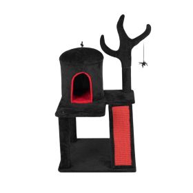 42" Gothic Cat Tree, Halloween Cat Tower Cat Tree with Spacious Cat Condo, Brach Shaped Scratching Post, Scratching Ladder, Spider Toy for Indoor Cats