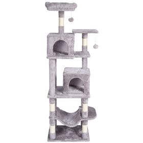 Cat Tree for Indoor Cats, 63" Cat Tower with 2 Cat Condos, Sisal Scratching Post, Hammock, Top Perch, Jumping Platforms