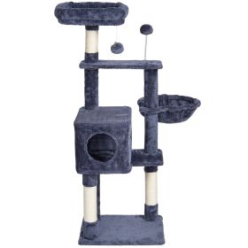 Cat Tree for Indoor Cats, 45.2" Cat Tower with Cat Condo, Sisal Scratching Post, Hammock, Top Perch, Jumping Platforms, Large Cat House with Hang Ball