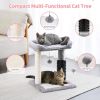 Small Cat Tree Tower, Cat Scratching Post 4-in-1 with Self Groomer Brush, 20" Tall Natural Sisal Cat Scratcher